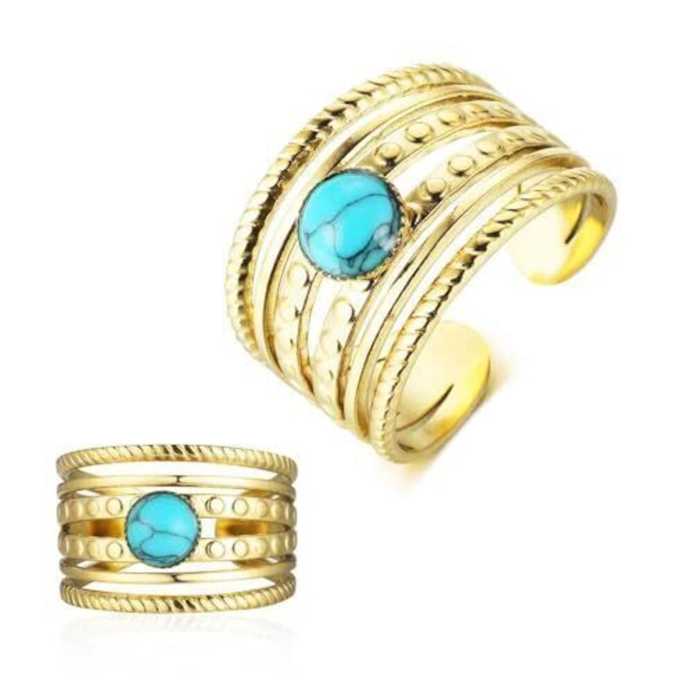 1987 Turquoise Ring Adjustable 18K Gold Ring for Turquoise Jewelry